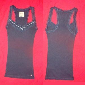 Hollister Navy Blue Lace Rib Racerback Tank Top XS